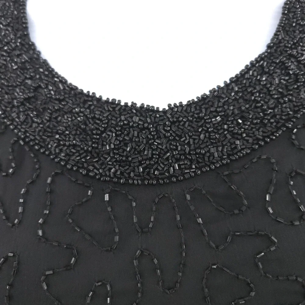Laurence Kazar Beaded Silk Maxi Dress Women PM Black‎ Vintage Evening Gown